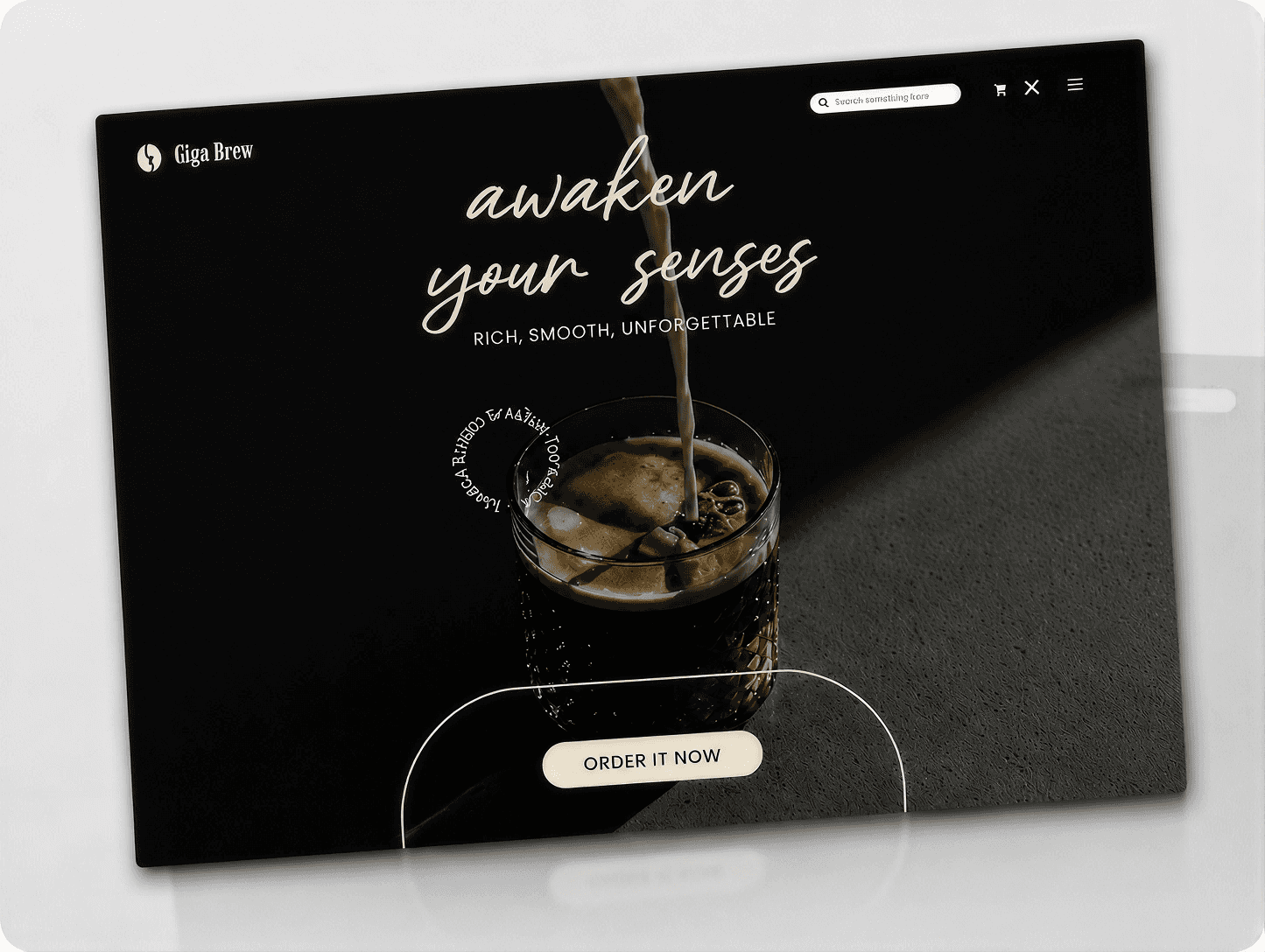 Site da cafeteria Giga Brew em tela de tablet