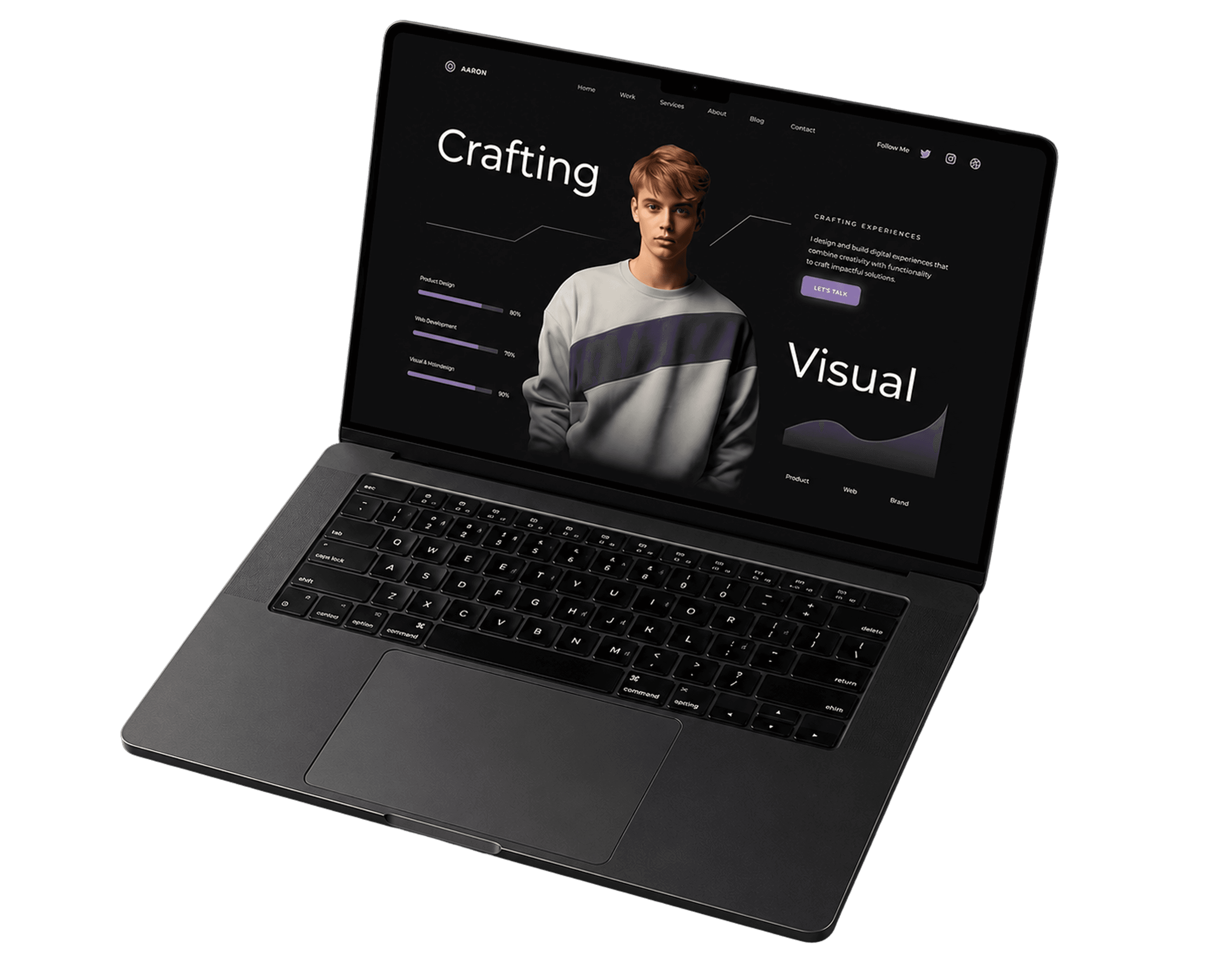 Site de portfólio Aaron em um notebook