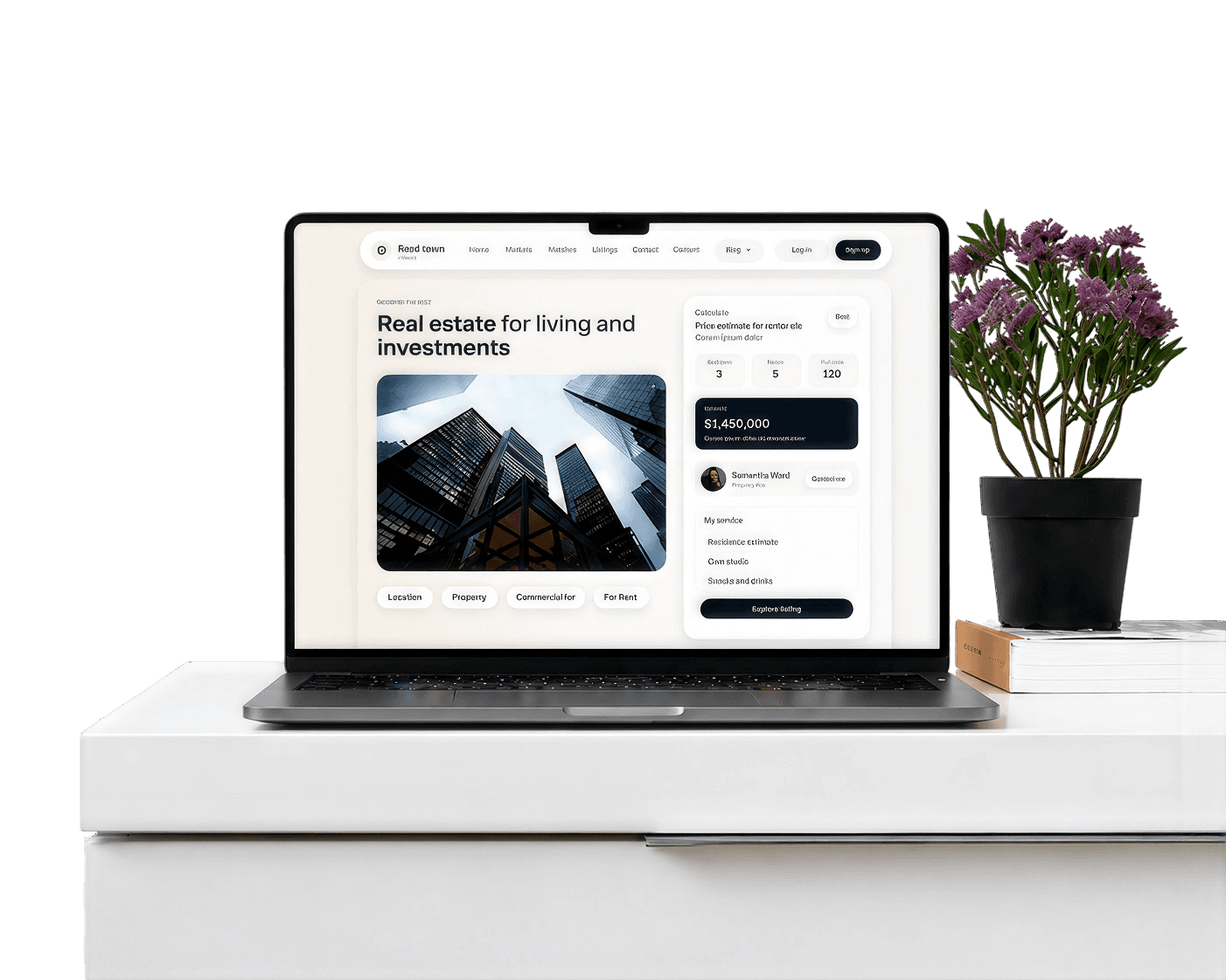 Site imobiliário Read Town em um notebook
